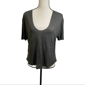 Zara round plunge neckline knit top. Short sleeve grey. Size medium.